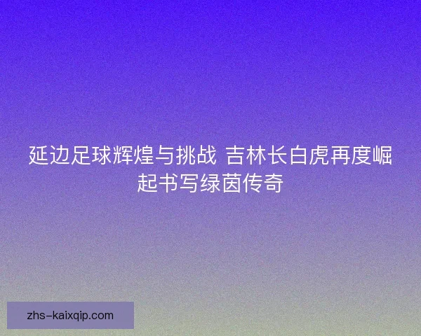 延边足球辉煌与挑战 吉林长白虎再度崛起书写绿茵传奇